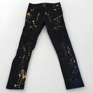 M Society Men’s 30x32 Black Distressed Moto Jeans – Paint Splatter Streetwear